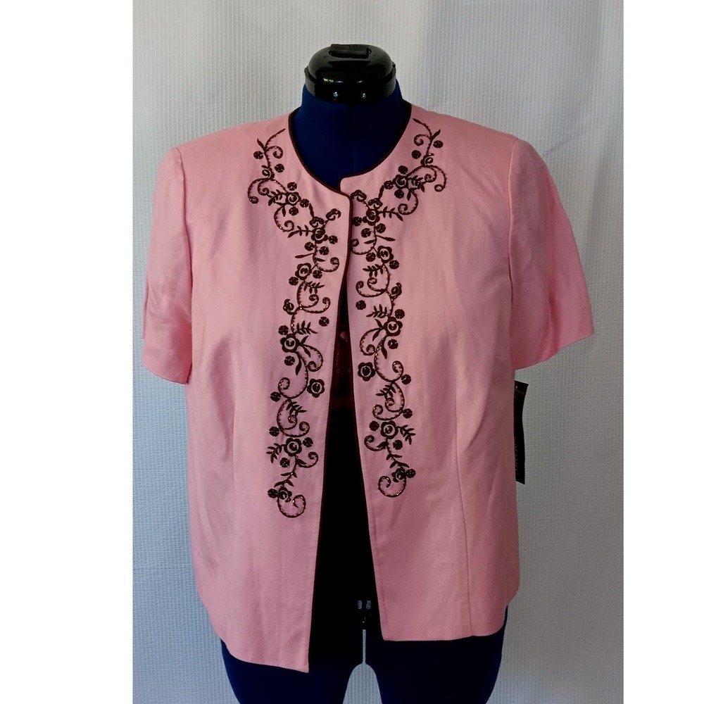 Jessica Howard Pink Linen Blend 2 Piece Jacket Maxi Dress Set Womens 14P NWT - Picture 6 of 9